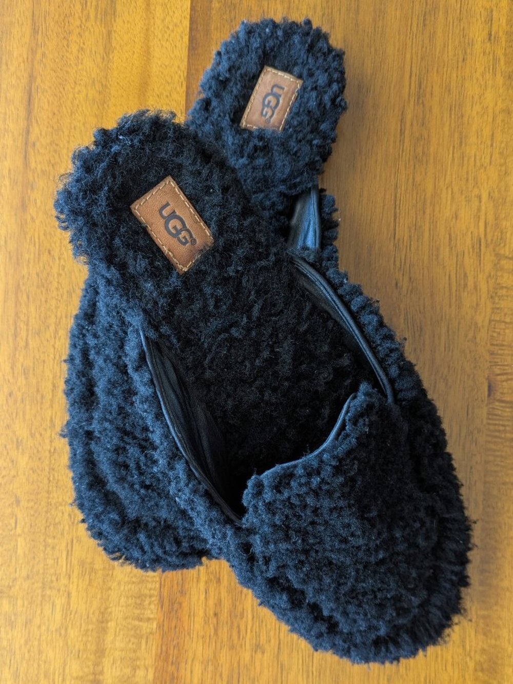 UGG Fluffy Black Shearling Slippers
